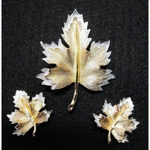 Sarah Coventry 1964 Maple Leaf Nature's Choice Brooch & Clip On Earring Set S/G